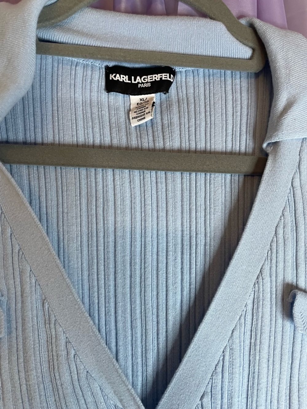 Karl Lagerfeld Pale Blue Ribbed Button-Front Top - Picture 2 of 2